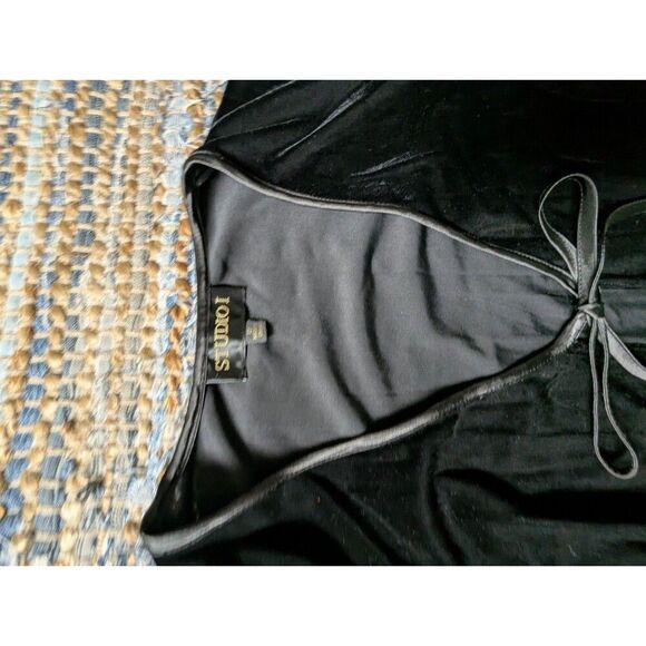 Vtg 90s Whimsigoth Black Velour Maxi Dress Set 12 Tie Front Topper Embroidery Ve - Picture 10 of 11